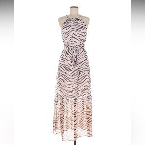 New Look Pink and Brown Tiered Halter Maxi Dress